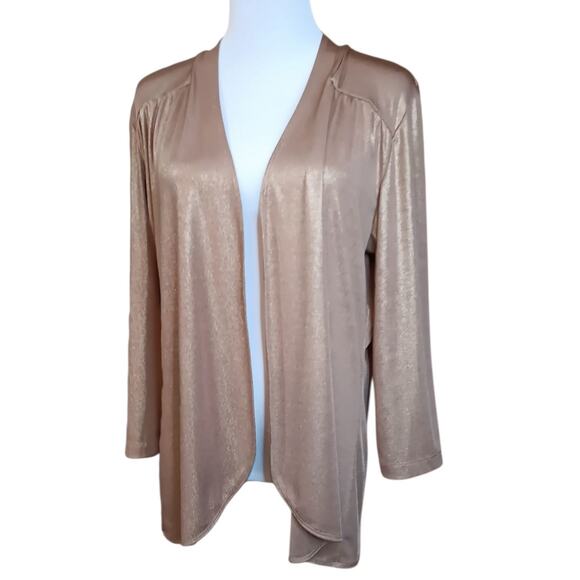 CHICO'S‎ 2 Travelers Open Front Jacket Cardigan Top 12/LG Dressy Gold Metallic - Picture 2 of 9